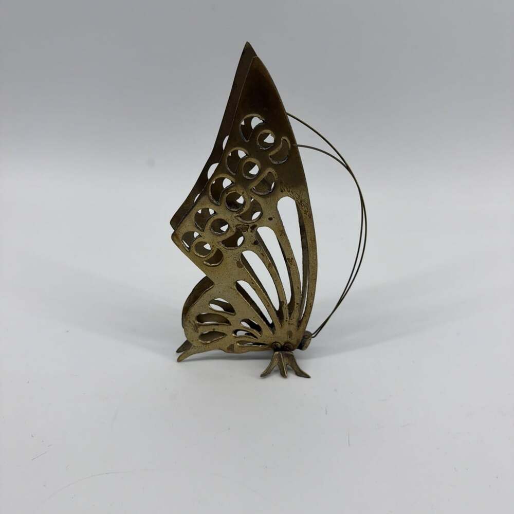 Vintage MCM Brass Butterfly Standing Figurine Decor With Antennas